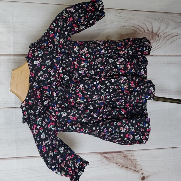 Carter's Baby Girl Black Floral Long Sleeve Dress 100% Cotton Size 6 Months - Picture 2 of 7